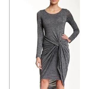 NWT Adrianna Papell Rollen Gray Faux Wrap Side Ruching Dress High Low sz Medium